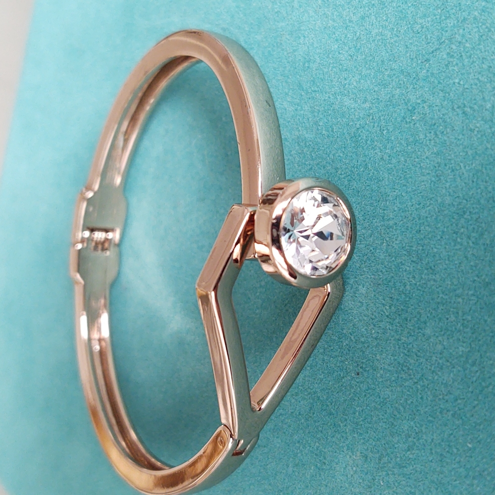 Rose Goldtone Bangle with Faux Diamond Accent